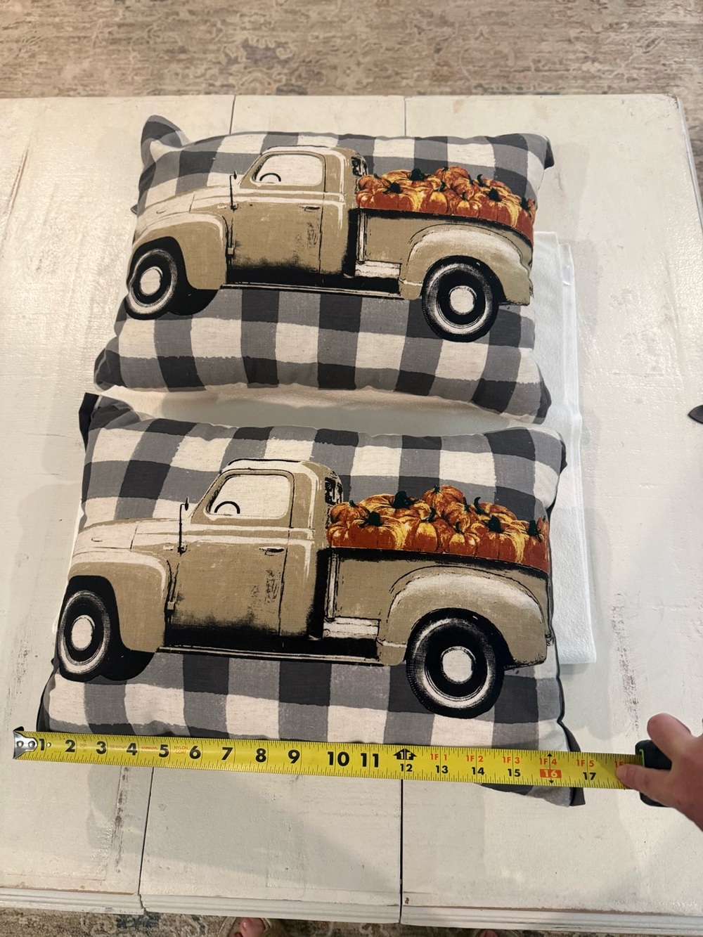 Pier OneFarmhouse Fall Truck Decorative Throw Pillow - White/Black Buffalo Check